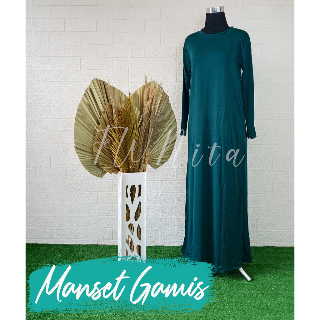 GAMIS LEBARAN MANSET ADEM LENGAN PANJANG MANGSET & MANSET ADEM LENGAN KUTUNG MANGSET POLOS WANITA INNER DRESS-4