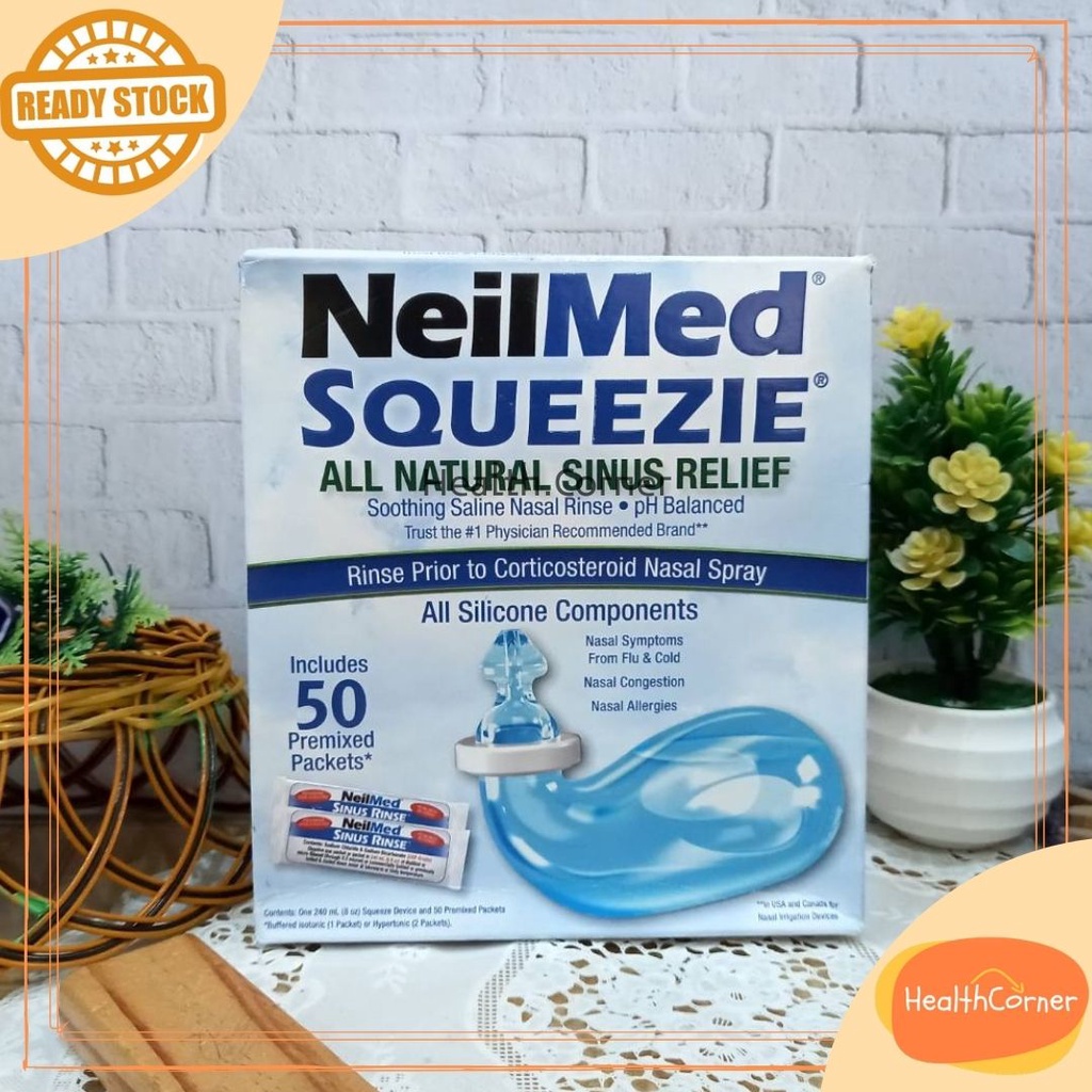 Squip Neilmed Squeezie All Natural Sinus Relief, All Silicone Components Include 50 Premixed Packets