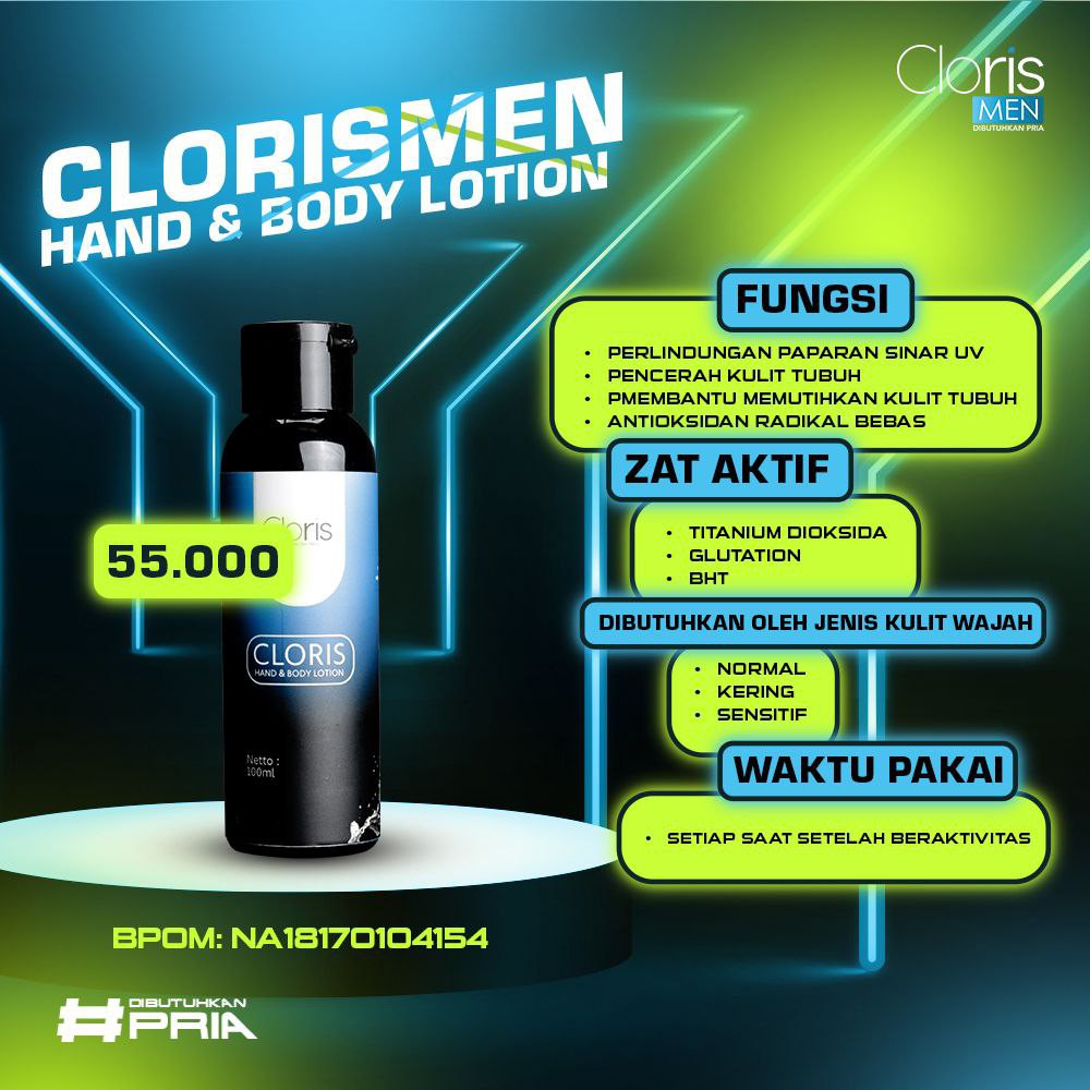 CLORISMEN SKINCARE PRIA memutihkan wajah kusam dan menyembuhkan jerawat bopeng flek hitam komedo MENCERAHKAN MENGHILANGKAN KERUTAN PORI BESAR KOMEDO  BOPENG  SPOT  MENUTRISI KULIT-h&b lotion