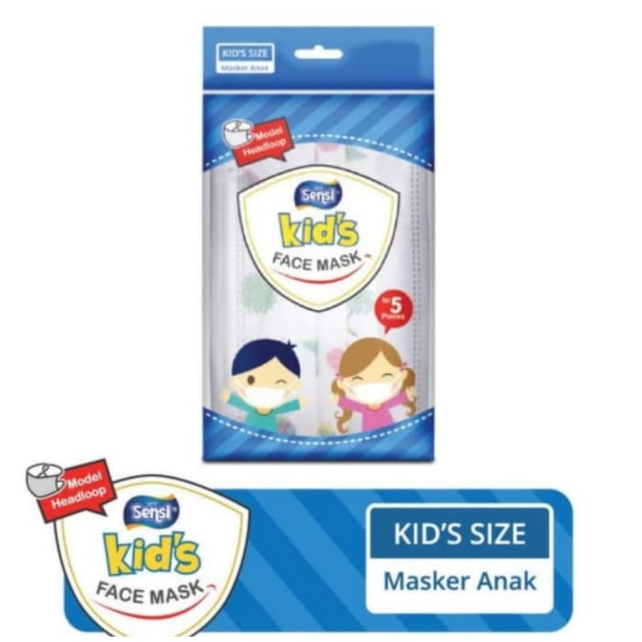 (EXP 05/2025)MASKER SENSI ANAK HEADLOOP KIDS FACE MASK 3 PLAY 5 PCS