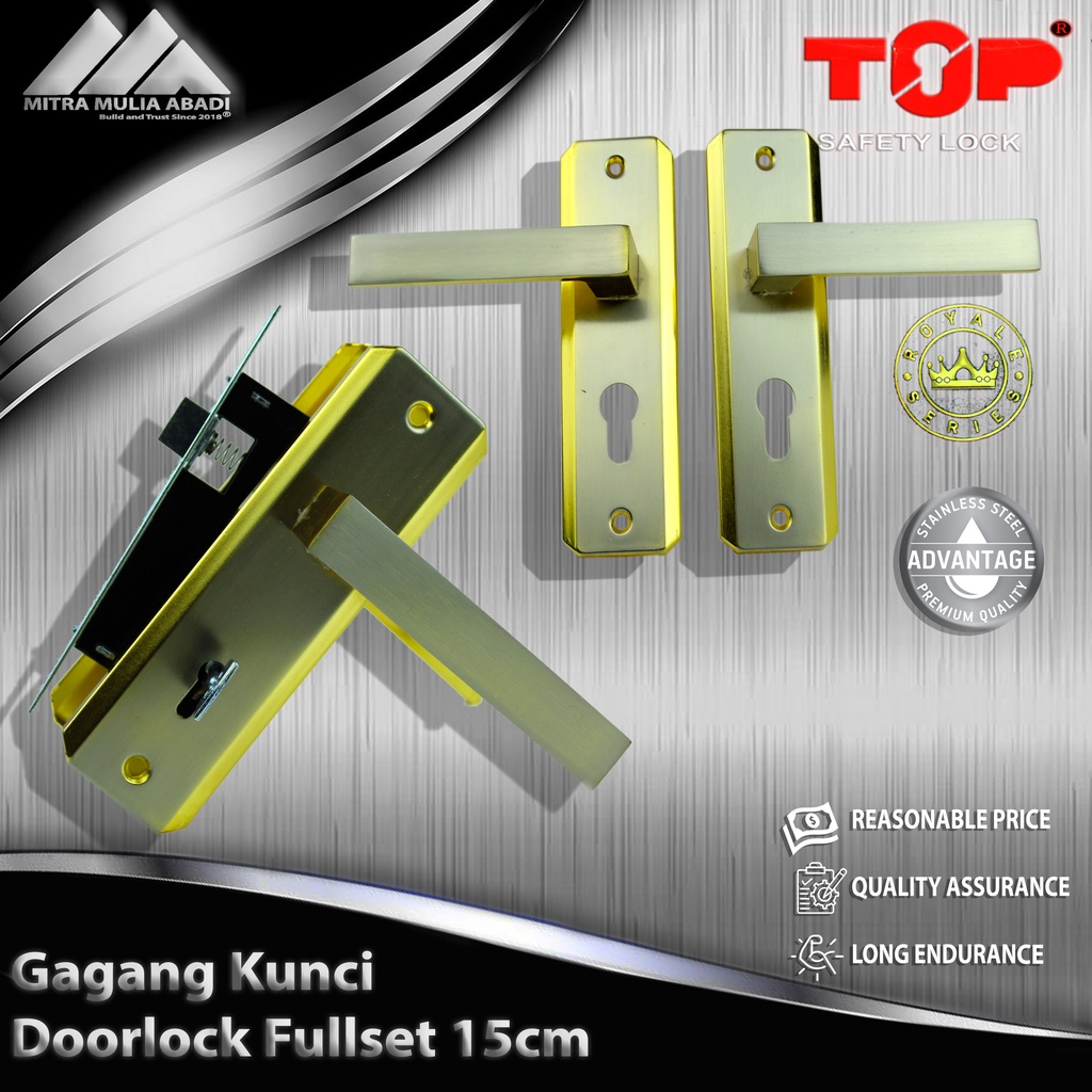 Gagang Kunci Pintu Silinder Full set 15cm Gold non Silinder