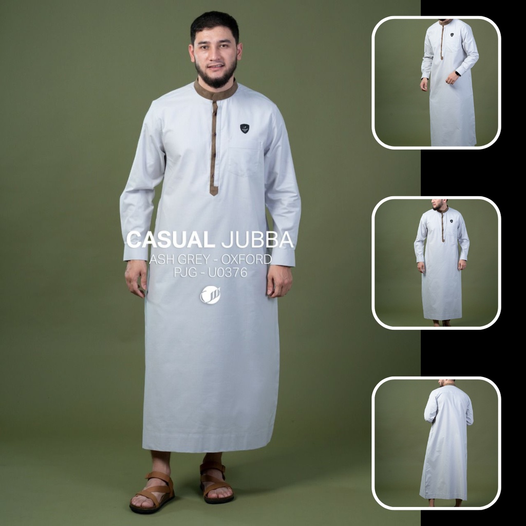 SAMASE Jubah Muslim Pria Dewasa Lengan Panjang Warna Ash Grey Casual Jubba U037