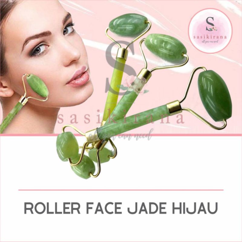 Roller Face Jade Hijau / Alat Pijat Wajah FREE KARDUS PACKING
