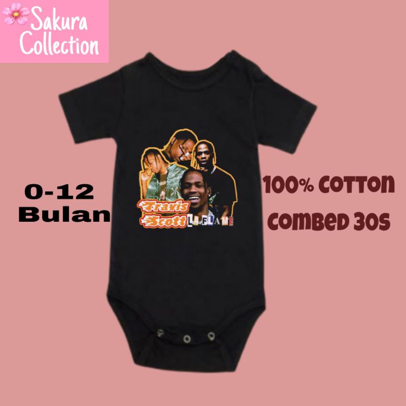 Kaos baju bayi jumper baby kids pendek BAND TRAVIS SCOTT JACK viral logo tulisan usia 0 1 2 3 4 5 6 7 8 9 10 11 12 bulan sampai umur 1 tahun adem jumpsuit babysuit romper bodysuit little anak kecil hitam style laki laki perempuan unisex nyaman lembut