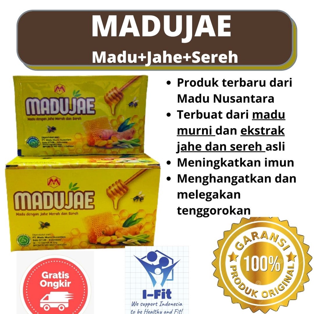 

MADUJAE Madu Jahe Nusantara Madu Ekstrak Jahe Sereh Pelega Tenggorokan dan Pernapasan Sachet 20 gram