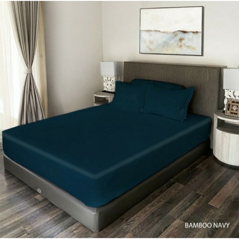 King Rabbit Sprei Single & Sarung Bantal Guling Motif Bamboo Navy