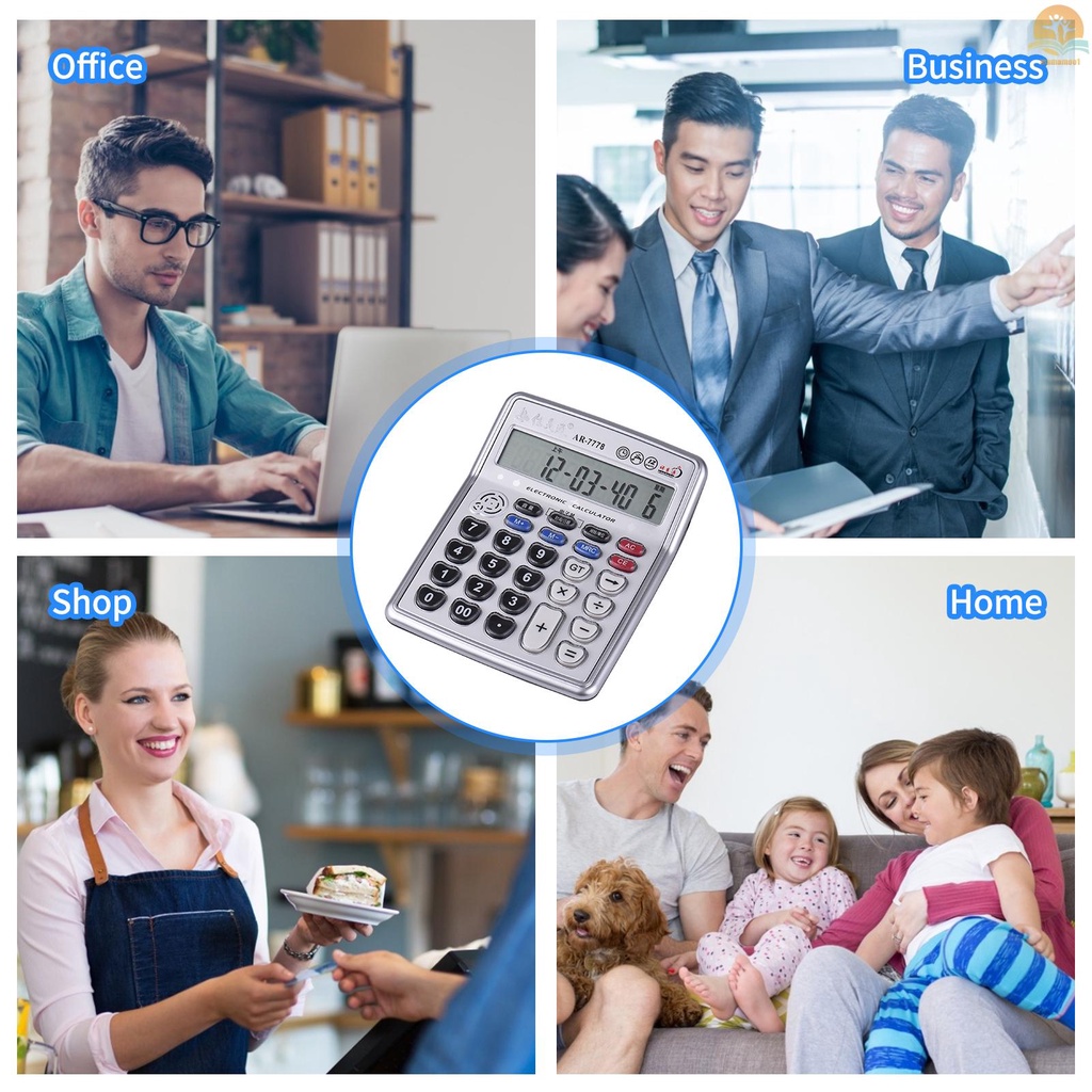 Musical Desktop Calculator 12-Digits LCD Display Electronic Calculator Counter Big Buttons with Music Piano Play Time Date Show Alarm Clock Function for Office Business Classroom Home Supplies