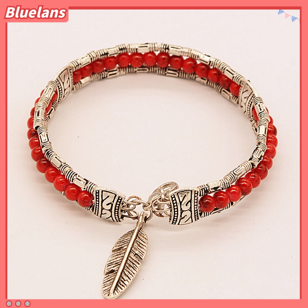 Gelang Tiga Lapis Bentuk Bulu Bahan Alloy Untuk Wanita