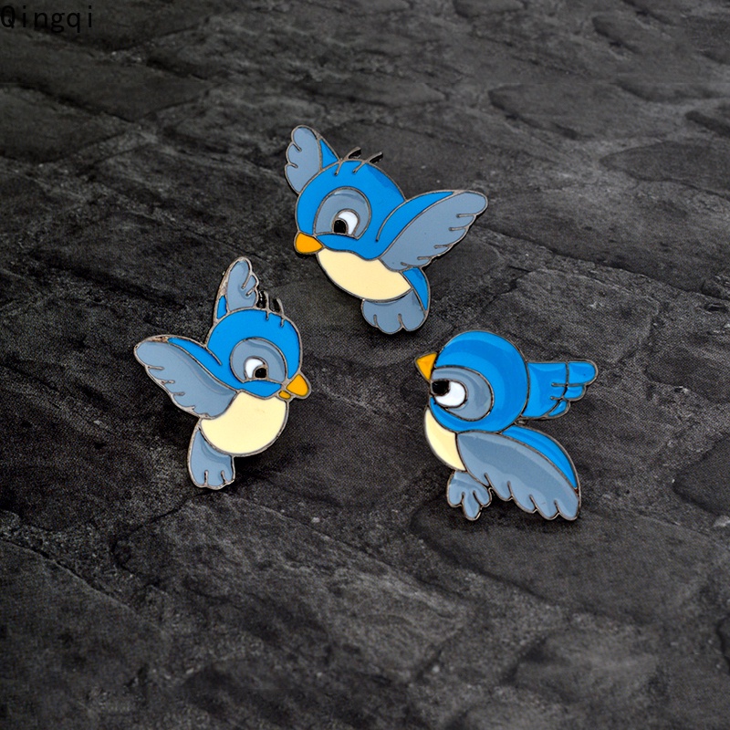 Bros Pin Enamel Bentuk Kartun Tiga Burung Warna Biru Untuk Anak