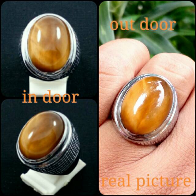 Cincin batu natural tiger eye atau biduri sepah dgn ring tanam anti luntur lebih simpel dan elegan