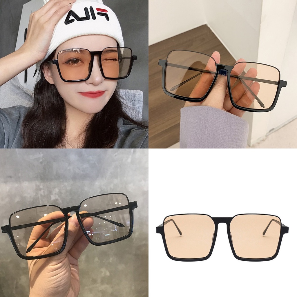 【COD Tangding】Kacamata Hitam Retro Setengah Frame Bentuk Kotak Untuk Wanita