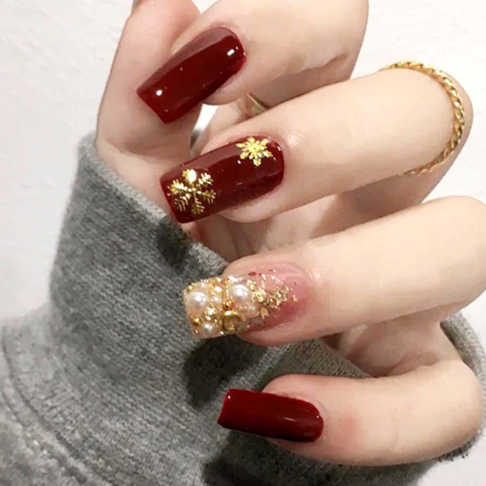 AUGUSTINA Agustina Kuku Glitter Payet Kaus Kaki Logam Santa Snowflake Pohon Natal Snowman 3D Nail Art Dekorasi