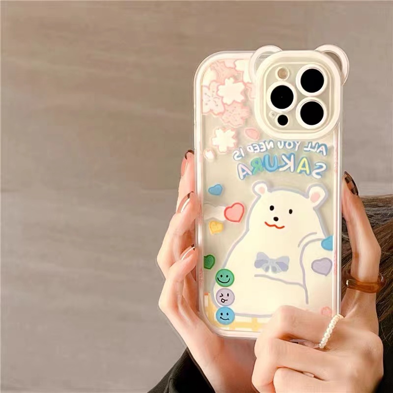 Soft Case Silikon TPU Transparan Motif Beruang Untuk iPhone 13 12 Pro Max Mini 11 XS XR X 8 7 6S Plus SE 2020