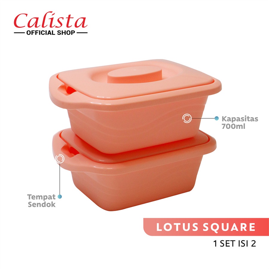 *COD* Calista Lotus Square Wadah Saji Makanan 700ml Set isi 2pcs