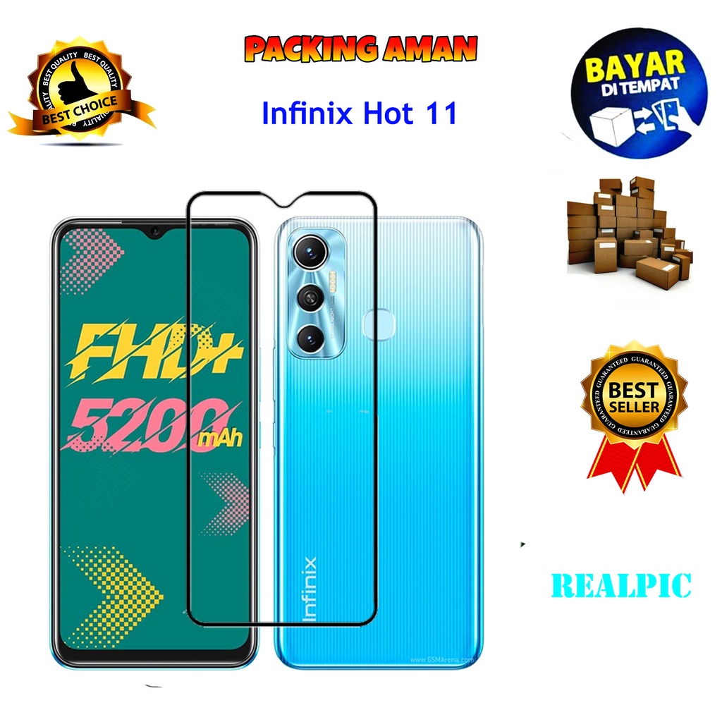 Tempered Glass Infinix Hot 11 Full Cover / Full Screen Protector Anti Gores