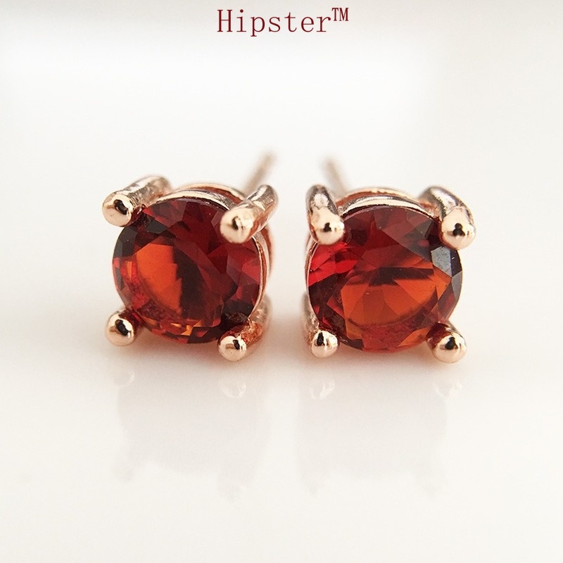 Simple Artistic Natural Red Crystal Gemstone Diamond Stud Earrings