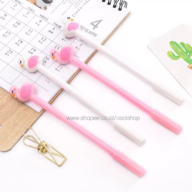 1 lusin pulpen gel flamingo angsa unik lucu kurah souvenir