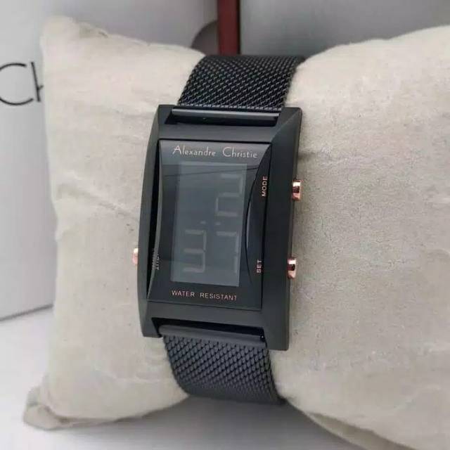 Alexandre Christie 9225 wanita digital kotak kecil rantai pasir full hitam tombol rosegold