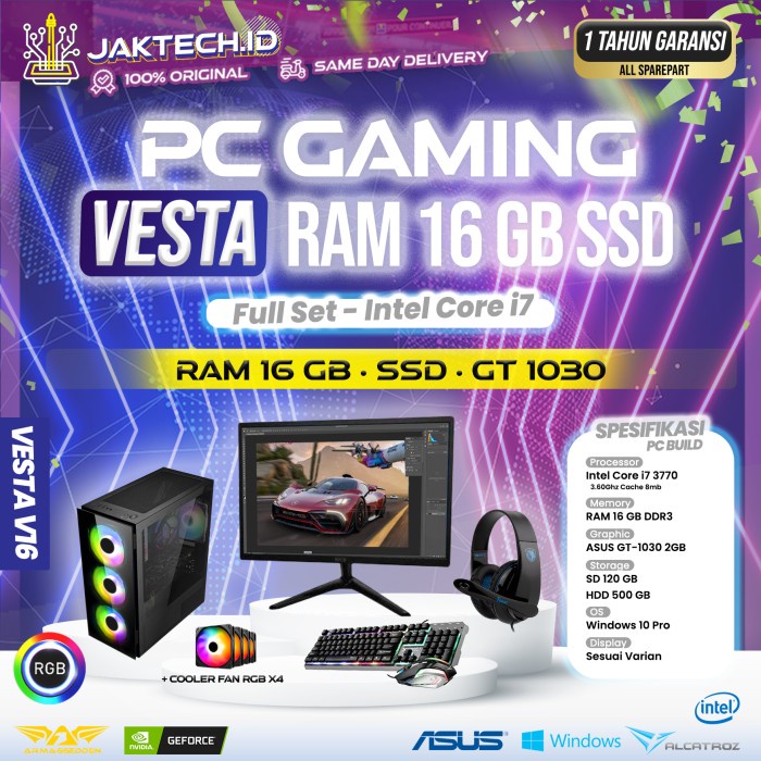 PC Gaming Full Set / Core i7 / 16 GB / SSD / VGA GT 1030 / RGB