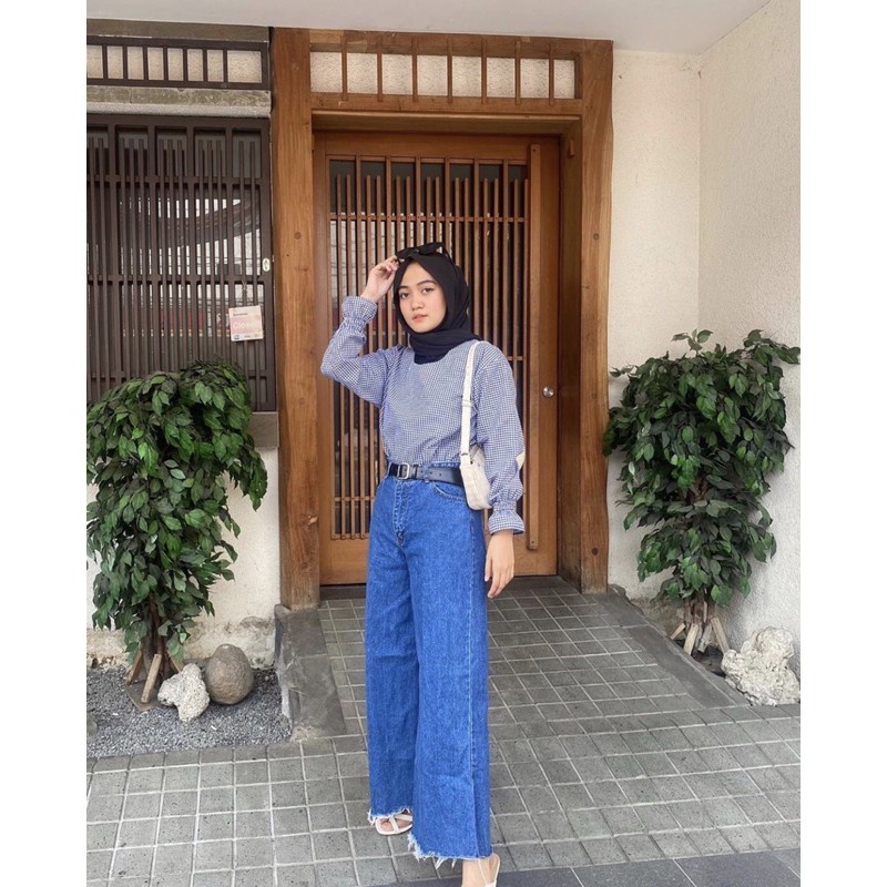 Celana Kulot Jeans High Waist Wanita Boyfriend Jeans