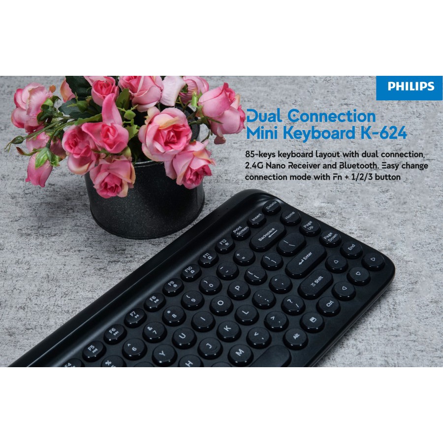 Philips K624 Keyboard Bluetooth + Wireless Multi-Device K-624