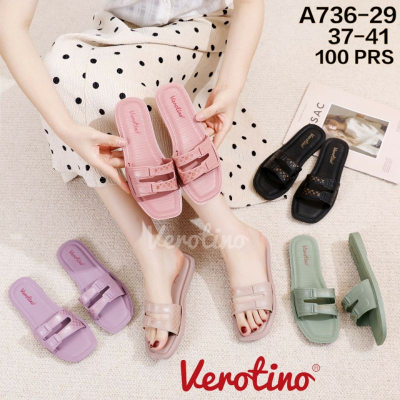 Sandal Teplek Ban 2 Sandal Santai Jelly Wanita Slop Verotino A736 Terbaru
