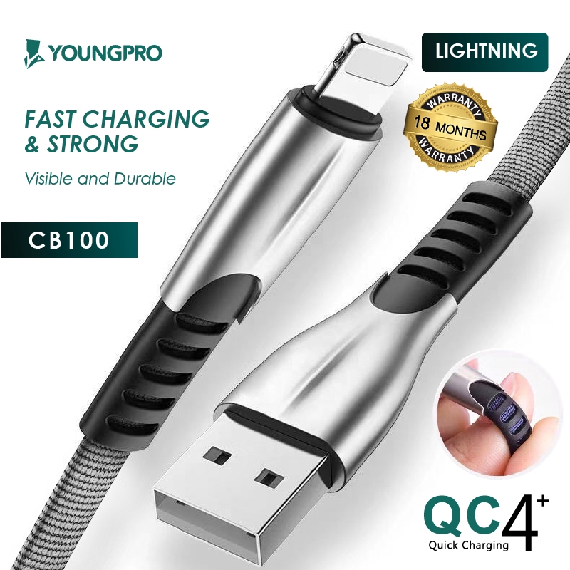 YOUNGPRO CB100 ANTI BREAK DENIM BRAIDED CABLE MICRO LIGHTING TYPE C QC 4.0 FAST CHARGING 5A