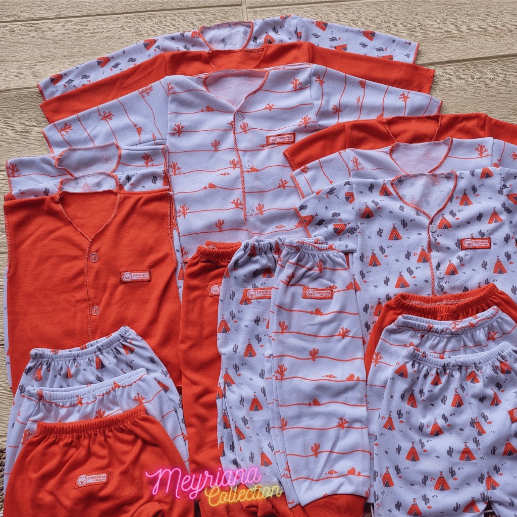 18 PCS Paket Kelahiran Baju Bayi Celana Setelan Bayi Baru Lahir Seri Orange KOMBINASI SABLON Bayi Newborn Meyriana Collection