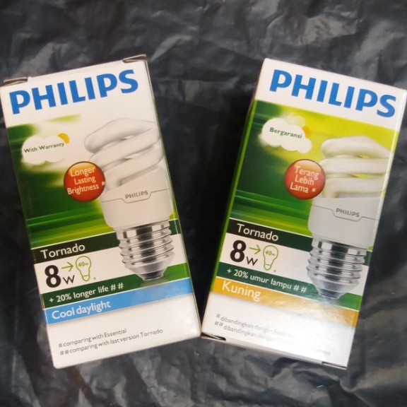 Philips Tornado 8Watt Putih/ Kuning (sudah termasuk Bubble Wrap)