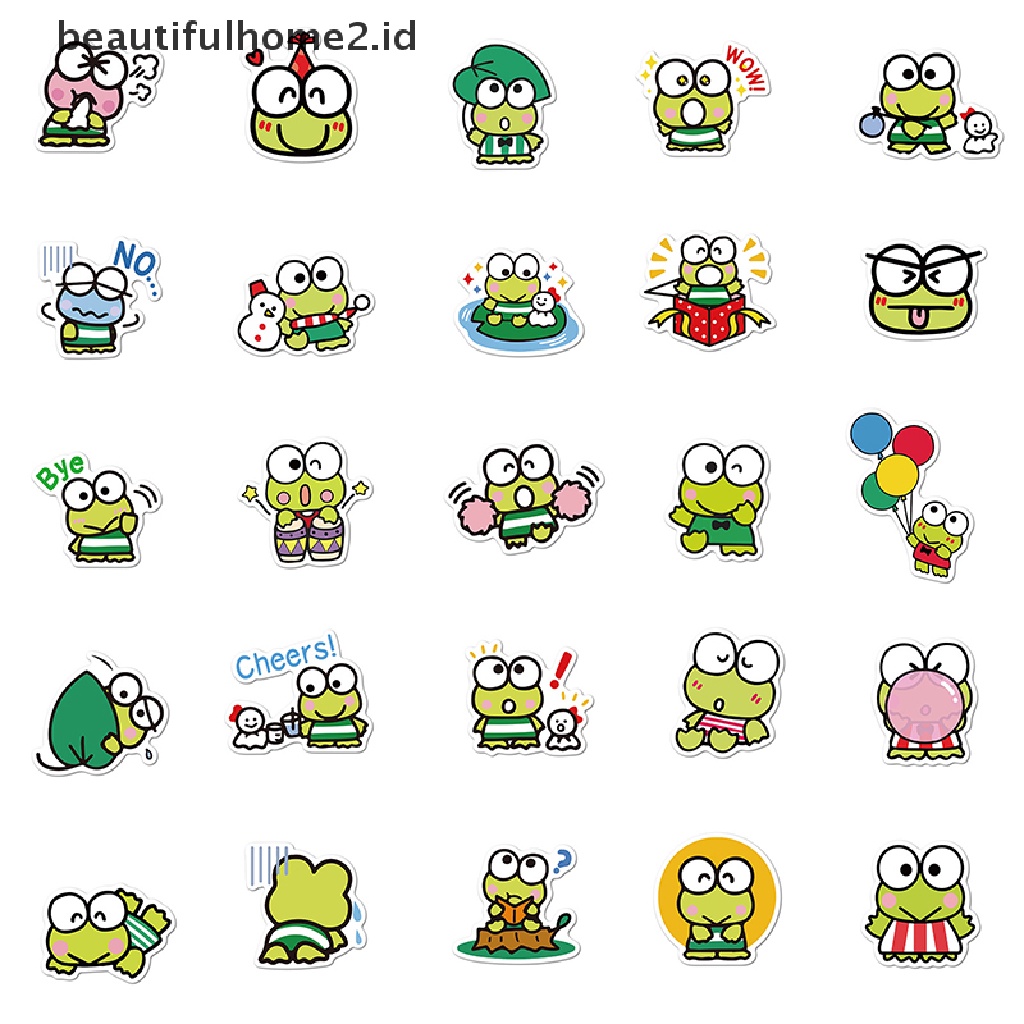 (Beautifulhome2.Id) 50pcs Stiker Motif Anime Kero Keroppi Untuk Dekorasi Buku Diary / Scrapbook / Handphone / Laptop