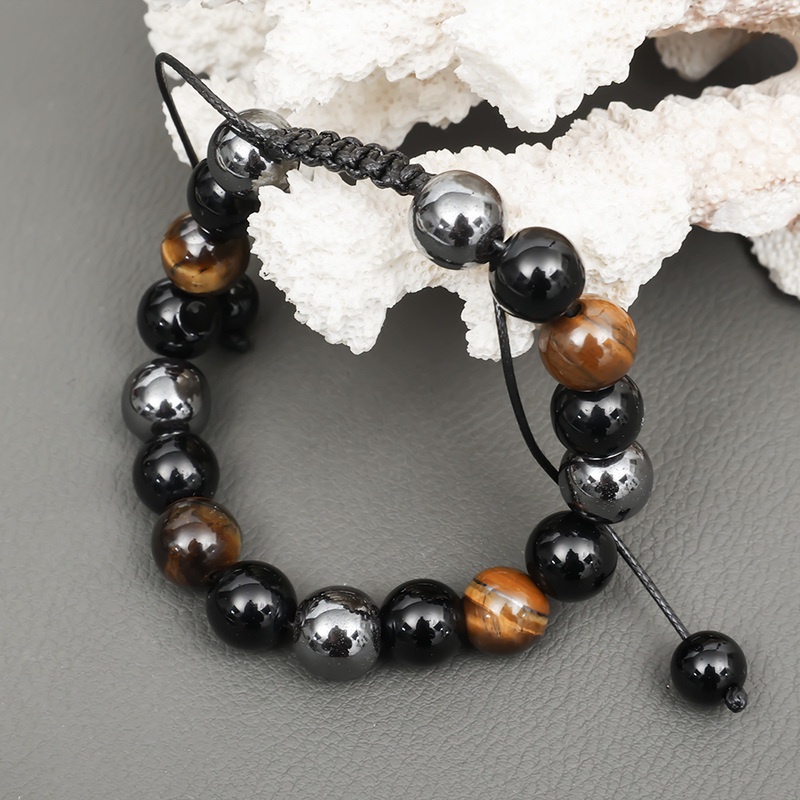 Gelang Manik-Manik Batu Obsidian Tiger Eye Warna Hitam Untuk Pria Dan Wanita