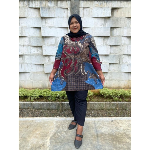 TUNIK JUMBO BIGSIZE 3L 4L 5L XXXXXL LD 120 130 140 LENGAN BELAH VARIASI TALI PITA BATIK MOTIF B SERIES MODERN MURAH