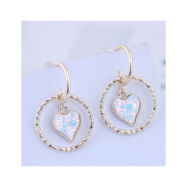 LRC Anting Tusuk Fashion 925 Silver Needle Circle Love Earrings A59312