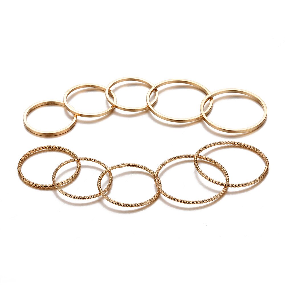 10Pcs/Set Fashion Ring Punk Minimalist Midi Round Twist Ring Set for Women Vintage Metal Knuckle Finger Rings Jewelry