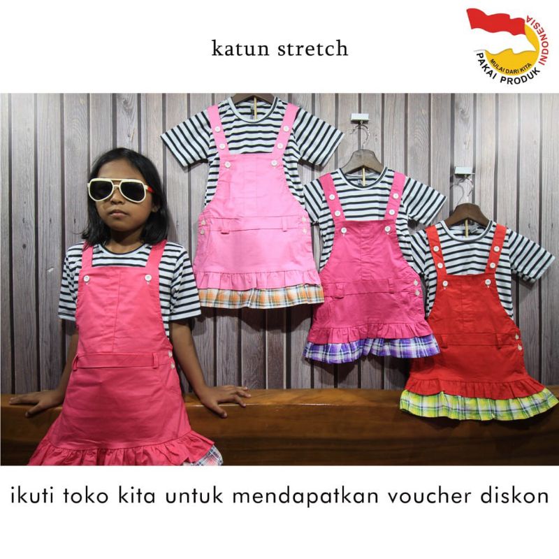 BAJU SETELAN DRESS TUNIK OVERALL + INNER 3-6 TAHUN