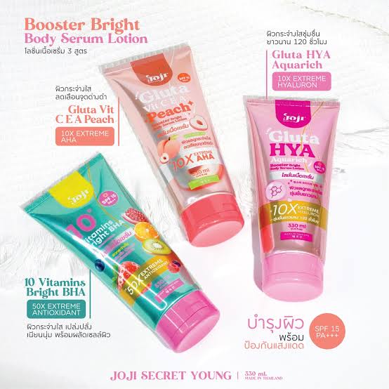 Joji Booster Bright Body Serum Lotion/spf15PA++/10vitamins/gluta vit c e a peach/gluta hya aquarich