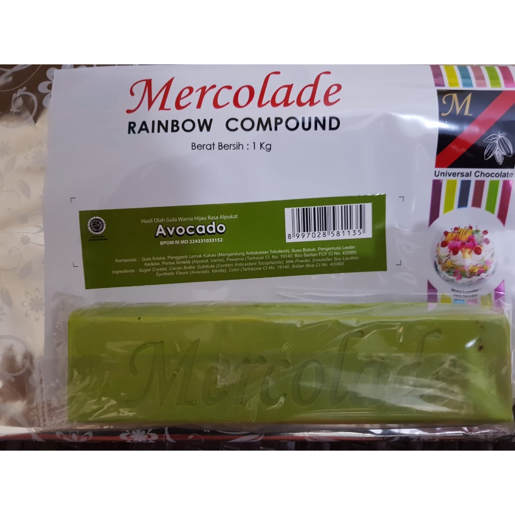 

[1kg] Mercolade Avocado 1kg Chocolate Rainbow Compound - Cokelat Batangan Warna Hijau Rasa Alpukat
