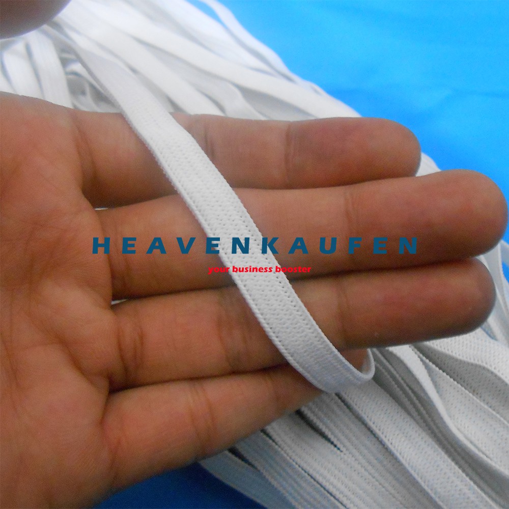 Karet Elastis / Elastic Lebar 8 mm Warna Putih Harga Per Rol isi 50 Meter Tanpa Merk