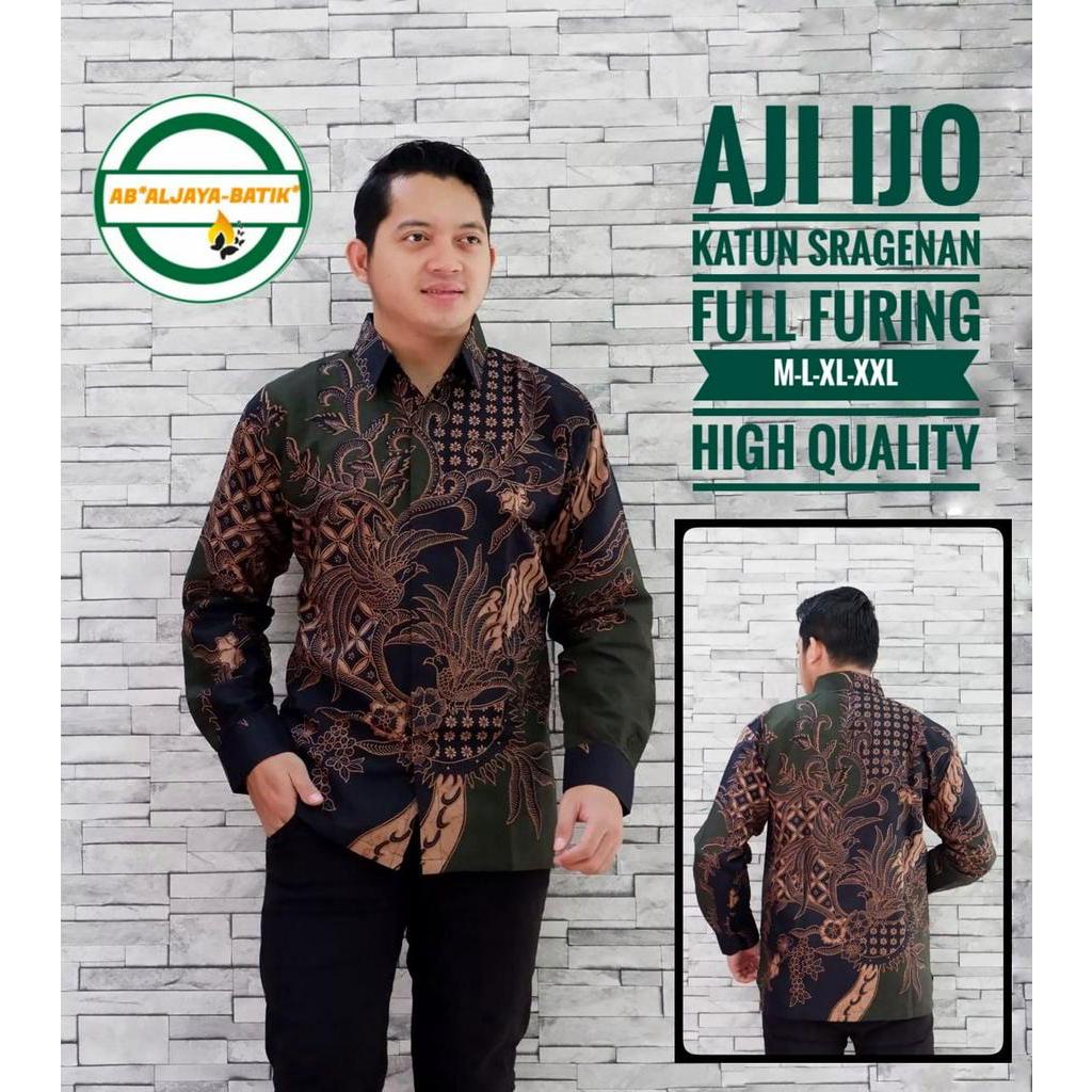 Kemeja Batik Pria Lengan Panjang Warna Hijau Terbaru Baju Batik Panjang Exclusive AJI IJO