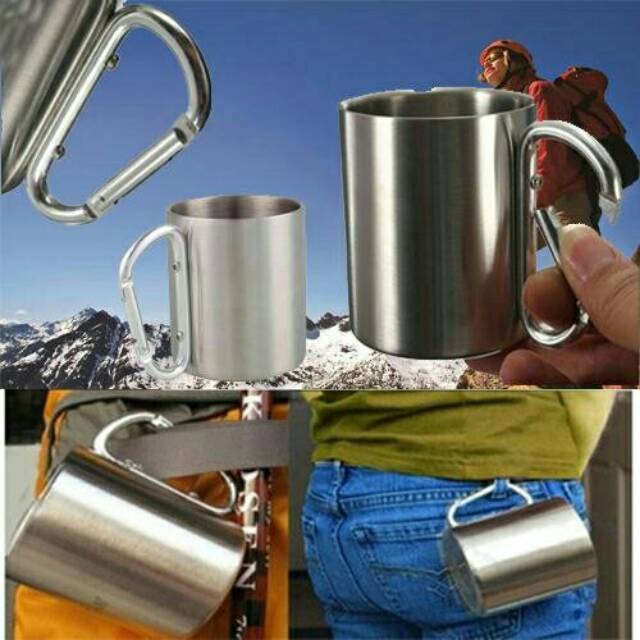 Mug gelas cangkir carabiner camping outdoor travel gunung ngopi stainless