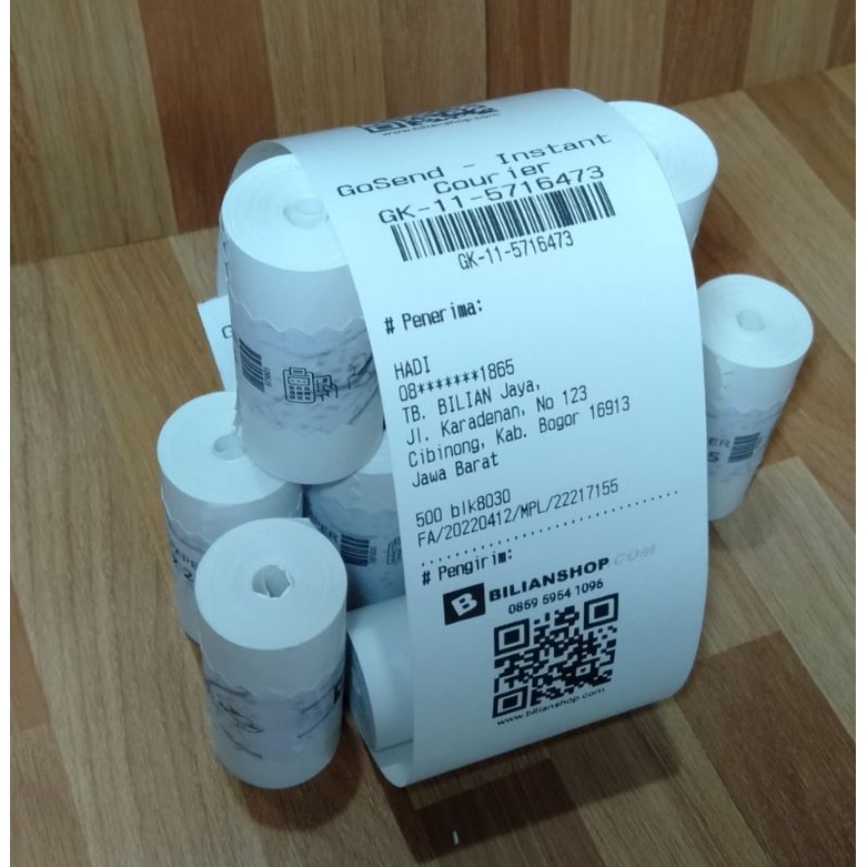 

PROMO. Kertas thermal 57x25 mm 58x25 mm untuk printer 58mm bluetooth struk kasir edc resi coreless 10 roll