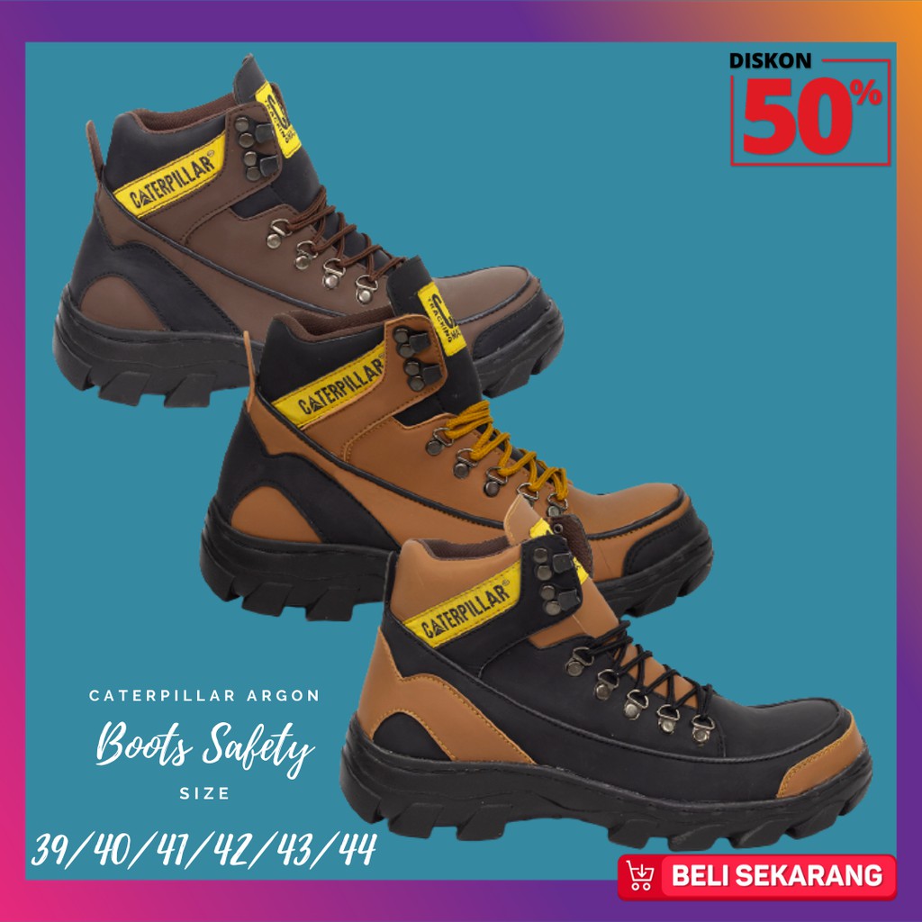 Sepatu Caterpillar Boots Safety Kerja Lapangan Pria Outdoor Sefti Hiking Bikers Tracking Gunung