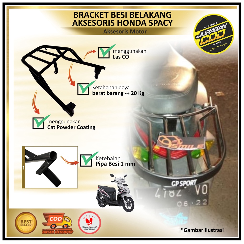 Bracket Besi Hollow Belakang Spacy karbu & Fi 2010-2017 / Aksesoris bagasi  Spacy bisa (COD)