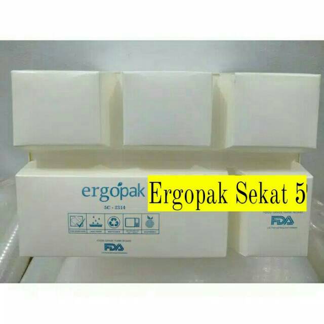 Paper Lunch Box Sekat 5 Merk Ergopak (GOJEK/GRAB) Min 100pcs dan Kelipatan