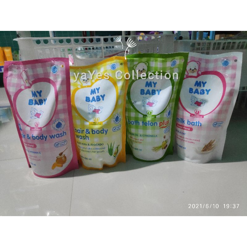 My baby hair &amp; body wash 400 ml refill milk bath sweet Floral mybaby aloevera avocado sabun cair