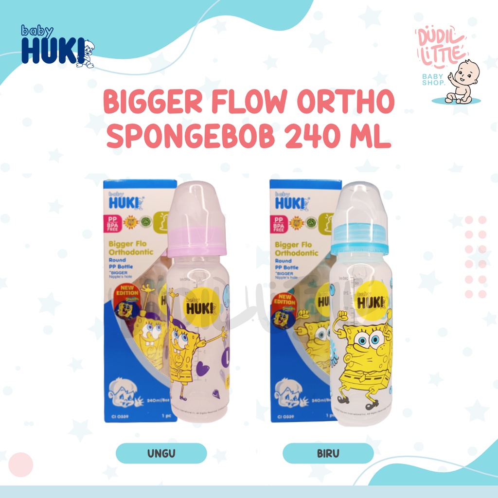 Huki botol susu dot gepeng orthodontic Super flo Karakter Spongebob BPA Free 120-240ml 100% Garansi