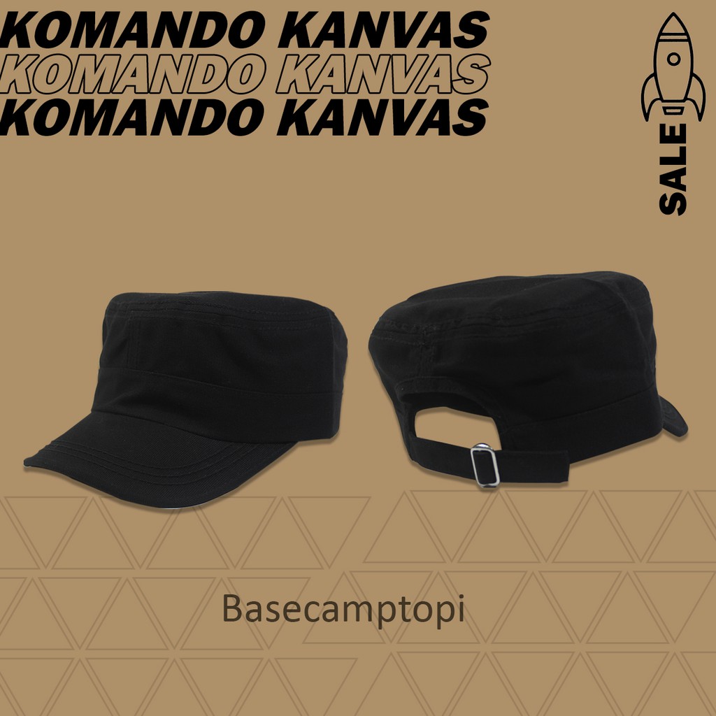 Topi Komando Militer Tentara Polos Pria Wanita Bahan Kanvas Pengait Ring