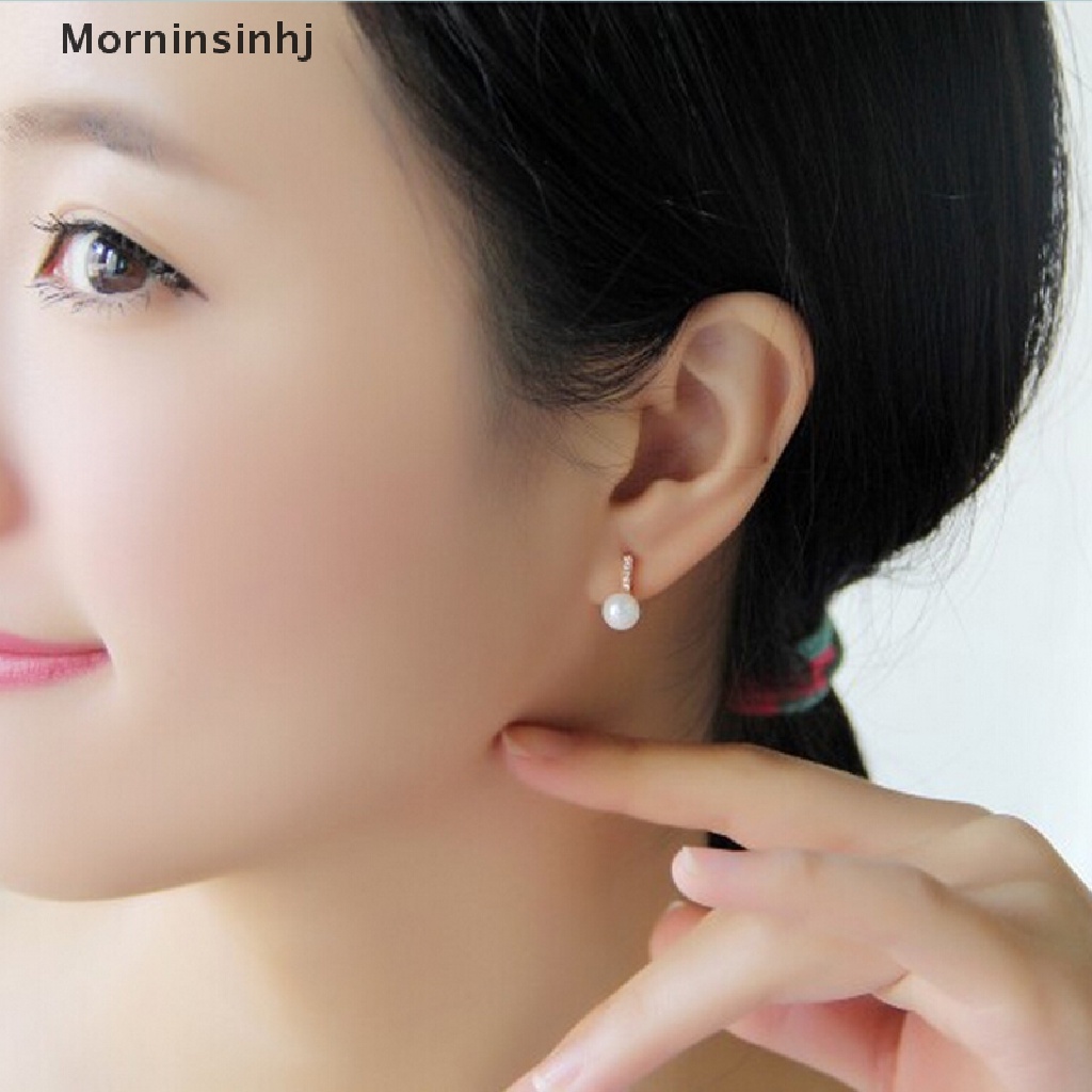 Mornin New Fashion Wanita Lady Earring Elegan Mutiara Berlian Imitasi Ear Stud Earrings 1pasang id