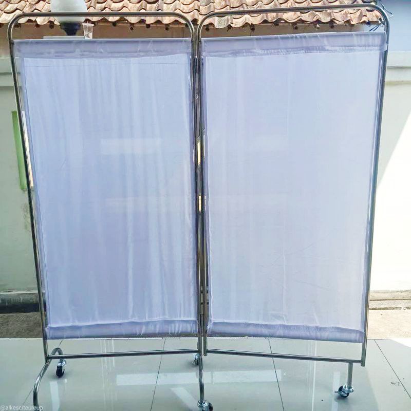 Bedscreen 2 Bidang Stainless - Pembatas Ruangan Pasien 2 Tirai
