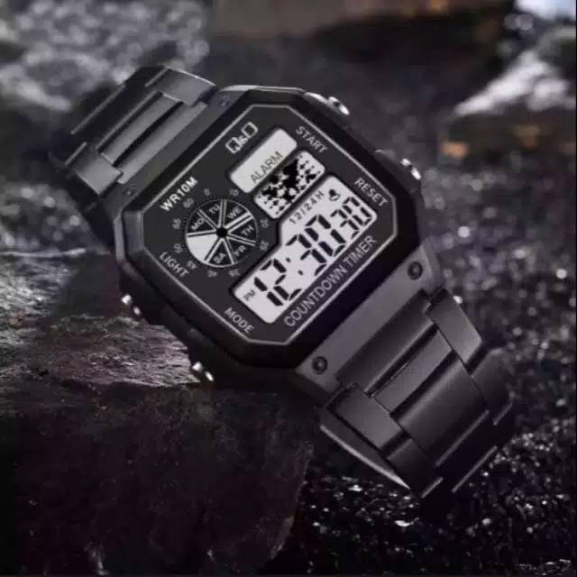 Jam Tangan Pria Kasual Sport Digital QQ AE Segi Strap Rantai Steel